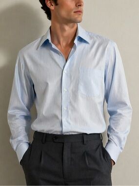 LANVIN PARIS Vintage Y2K Blue Textured Striped Button Down Dress Shirt